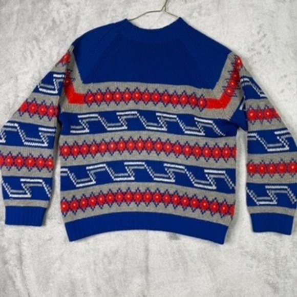 Simpson's Made in Italy Blue Grey Red Geometric Knit Sweater XL